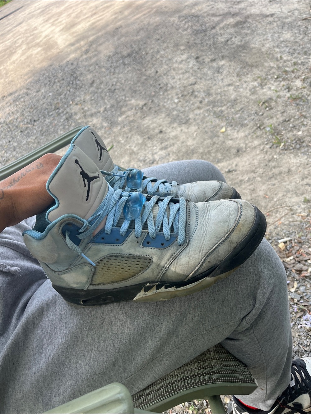 Jordan Light Blue and White Retro High-Top Sneakers
